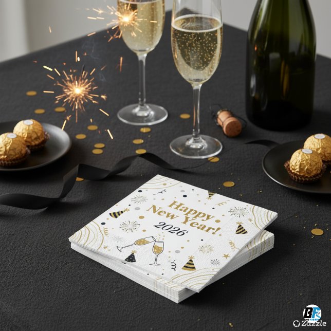 Guardanapo De Papel Elegant Gold & Black New Year ,Customizable  (#happynewyear)