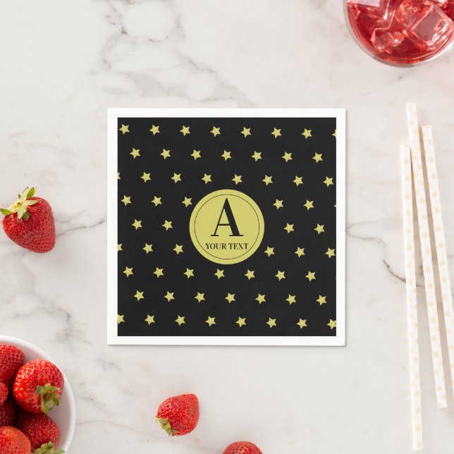 Guardanapo De Papel Elegant Gold & Black Star Pattern Monogram (Insitu)