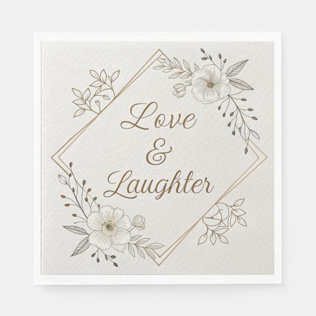 Guardanapo De Papel Elegant Gold Calligraphy “Love & Laughter”  (Frente)