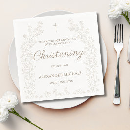 Guardanapo De Papel Elegant Gold Cross Floral Christening Baptism