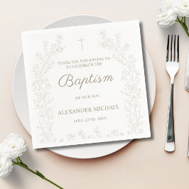 Guardanapo De Papel Elegant Gold Cross Floral Christian Baptism