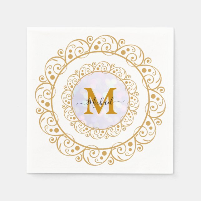 Guardanapo De Papel Elegant Gold Glitter Initial & Name (Frente)