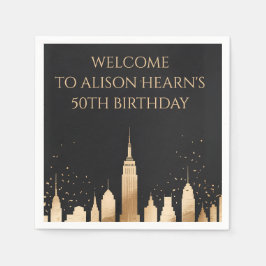 Guardanapo De Papel Elegant Gold NYC Skyline Birthday Welcome Napkin