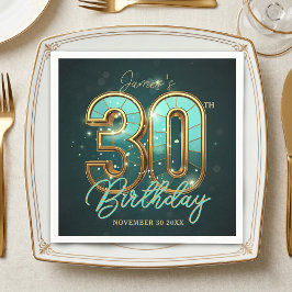 Guardanapo De Papel Elegant Gold Teal 3D Typography 30th Birthday
