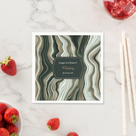 Guardanapo De Papel Elegant Green and Gold Marble Wedding