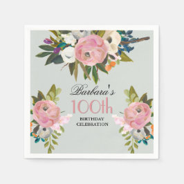 Guardanapo De Papel Elegant Handpainted Floral 100th Birthday Party 