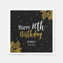 Guardanapo De Papel Elegant Happy 80th Birthday Gold Foliage Party