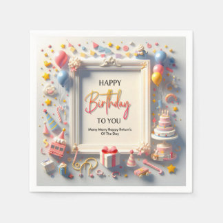 Guardanapo De Papel Elegant Happy Birthday Greeting Card with Colorful