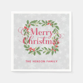 Guardanapo De Papel Elegant Holly Wreath Merry Christmas