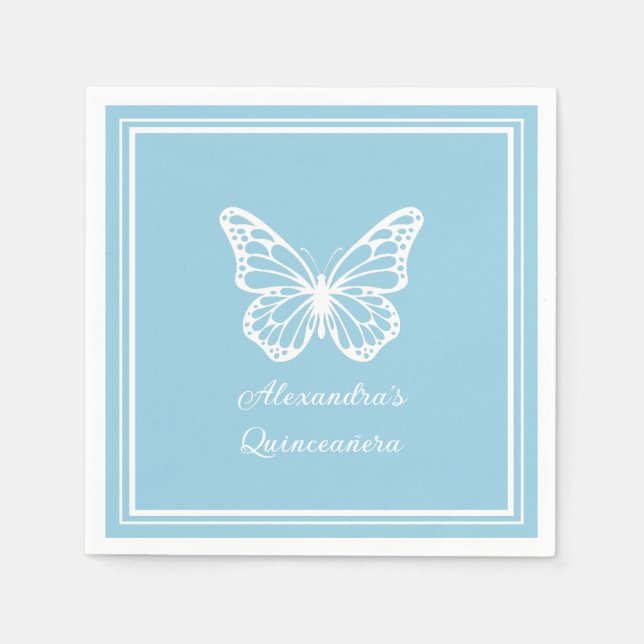 Guardanapo De Papel Elegant Light Blue Quinceañera - Butterfly  (Frente)