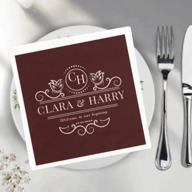 Guardanapo De Papel Elegant luxury romantic minimal weeding burgundy (Criador carregado)