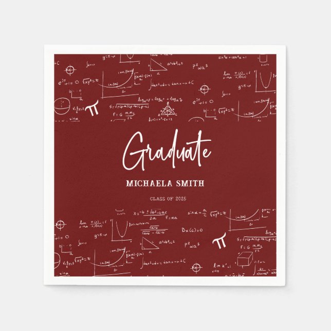 Guardanapo De Papel Elegant Maroon Script Math Graduate Napkins (Frente)