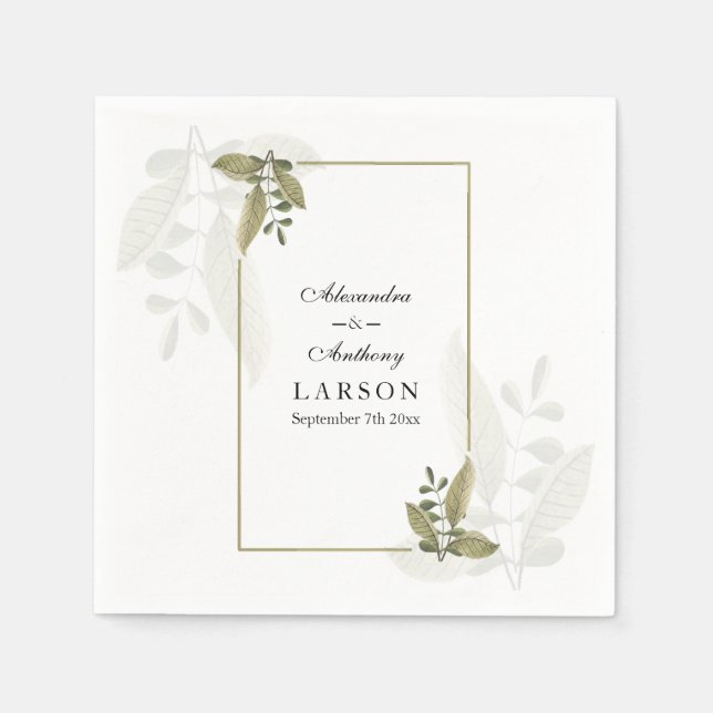 Guardanapo De Papel Elegant Minimalist Greenery Wedding Napkins (Frente)