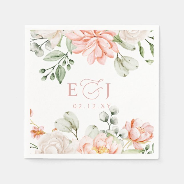 Guardanapo De Papel Elegant Modern Botanical Blush Pink Floral Wedding (Frente)