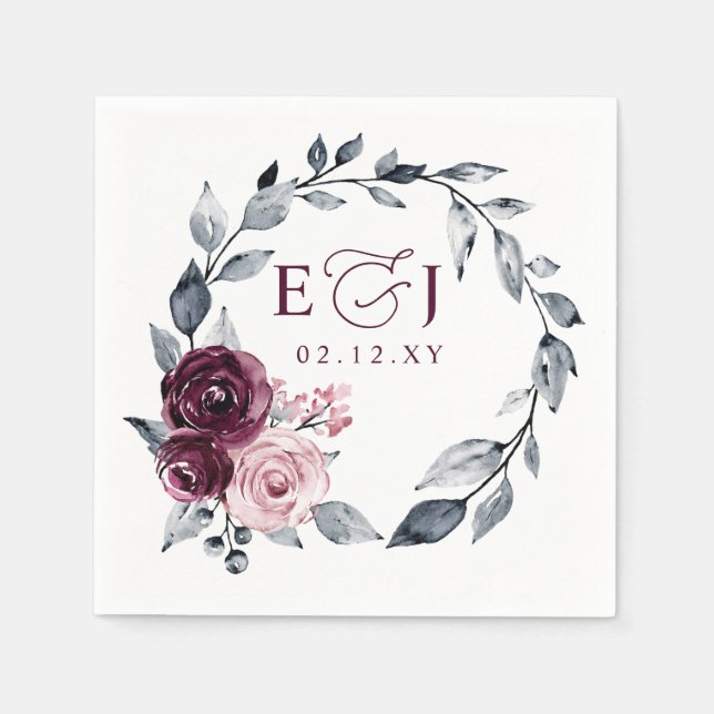 Guardanapo De Papel Elegant Modern Botanical Burgundy Floral Wedding (Frente)