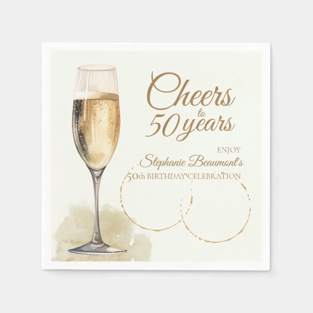Guardanapo De Papel Elegant Modern Champagne Cheers 50th Birthday (Frente)