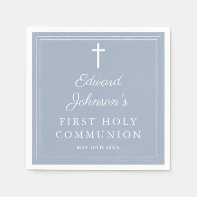Guardanapo De Papel Elegant Modern Dusty Blue First Holy Communion (Frente)