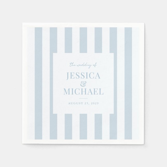 Guardanapo De Papel Elegant Modern Dusty Blue Striped Wedding (Frente)