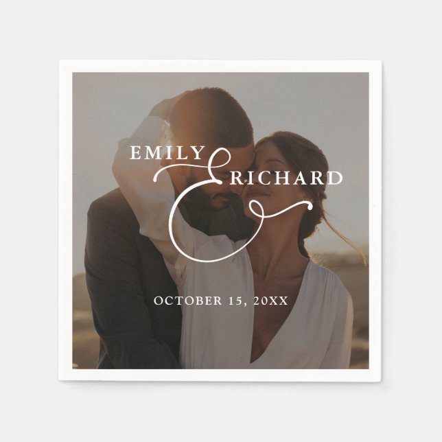 Guardanapo De Papel Elegant Modern Wedding Photo (Frente)