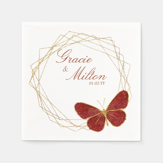 Guardanapo De Papel Elegant Monogram Butterfly Wedding   (Frente)