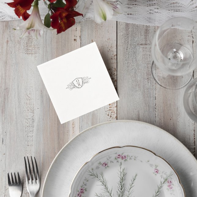 Guardanapo De Papel Elegant Monogram Crest Wedding Cocktail Napkin (Criador carregado)
