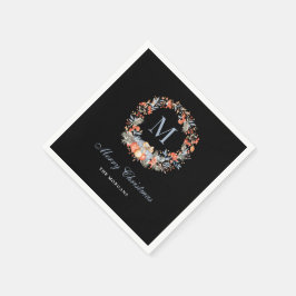 Guardanapo De Papel Elegant Monogram Wreath Chic Black Christmas Party