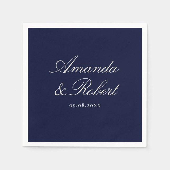 Guardanapo De Papel Elegant Navy Blue Calligraphy Wedding (Frente)