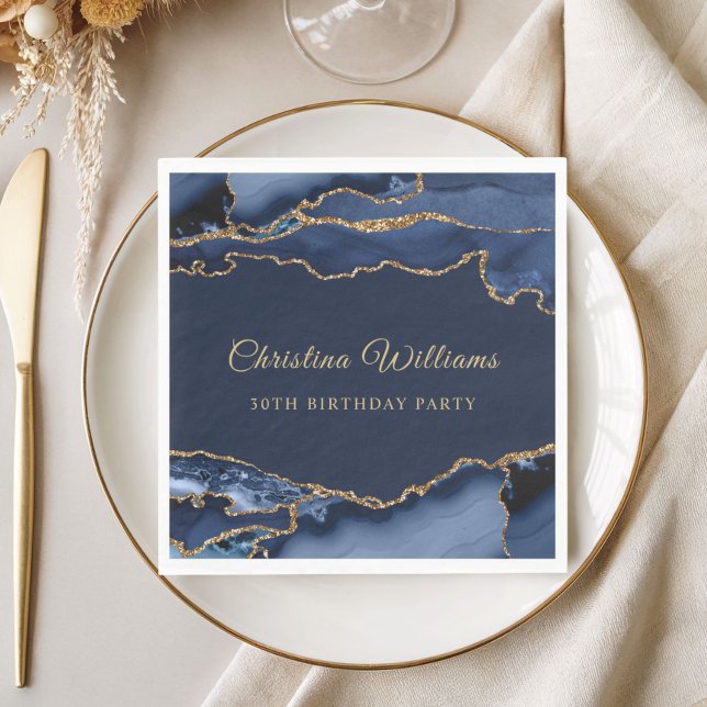 Guardanapo De Papel Elegant Navy Blue & Gold Birthday Party Decoration (Navy Blue and Gold Birthday Party Napkin)