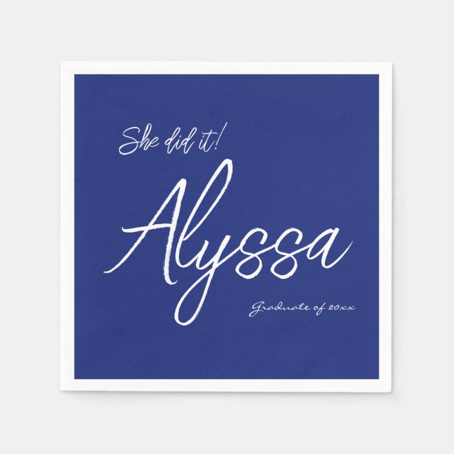 Guardanapo De Papel Elegant Navy Blue Graduation Party She did it (Frente)
