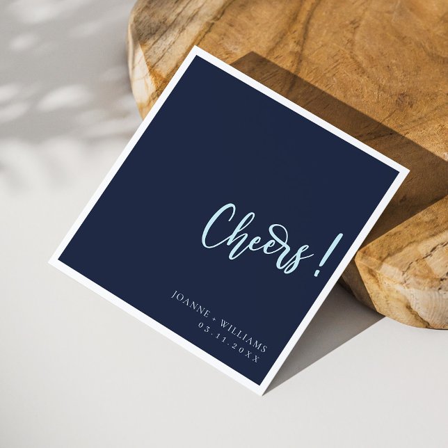 Guardanapo De Papel Elegant Navy Blue Hand Lettering Cheers Wedding  (Personalized Elegant Navy Blue Hand Lettering Cheers Wedding Napkins)