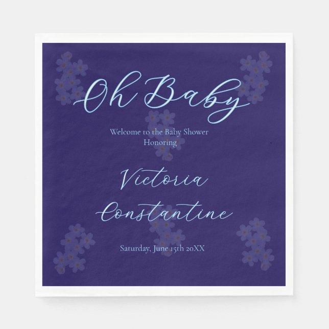 Guardanapo De Papel Elegant Navy Blue Oh Baby Script Floral Napkin (Frente)