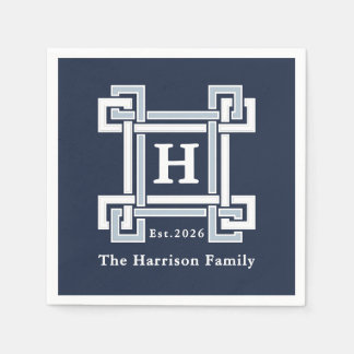Guardanapo De Papel Elegant Navy Coastal Greek Key Monogram