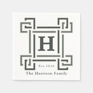 Guardanapo De Papel Elegant Navy Gray Monogram Family Name
