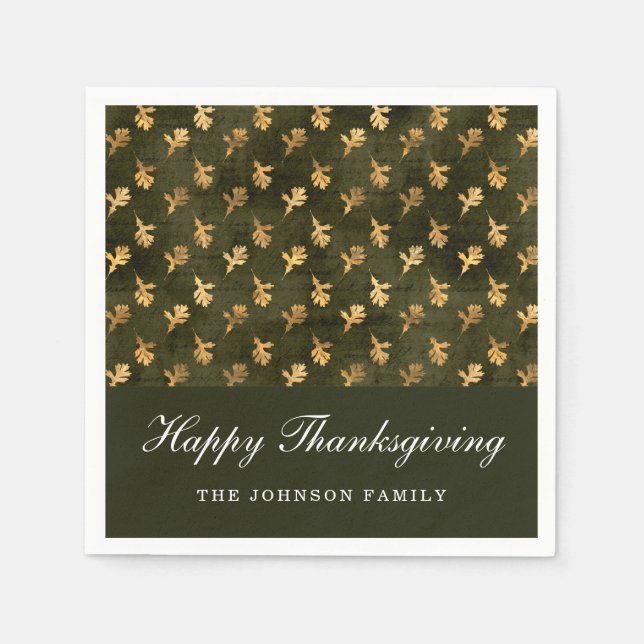Guardanapo De Papel Elegant Oak Leaves Green Thanksgiving (Frente)