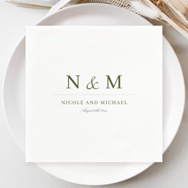 Guardanapo De Papel Elegant Olive Green Monogram Initials Wedding (Criador carregado)