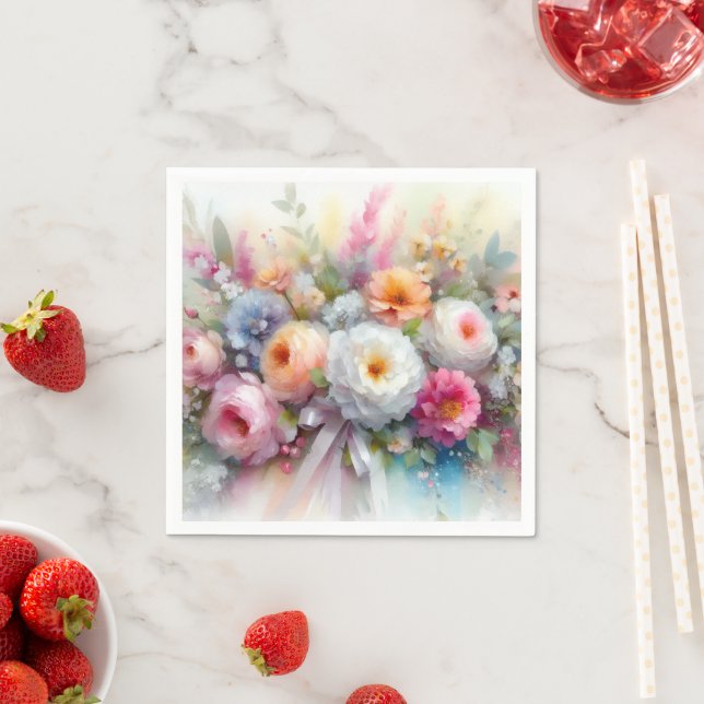 Guardanapo De Papel Elegant Pastel Colors Watercolour Aquarell Flowers (Insitu)