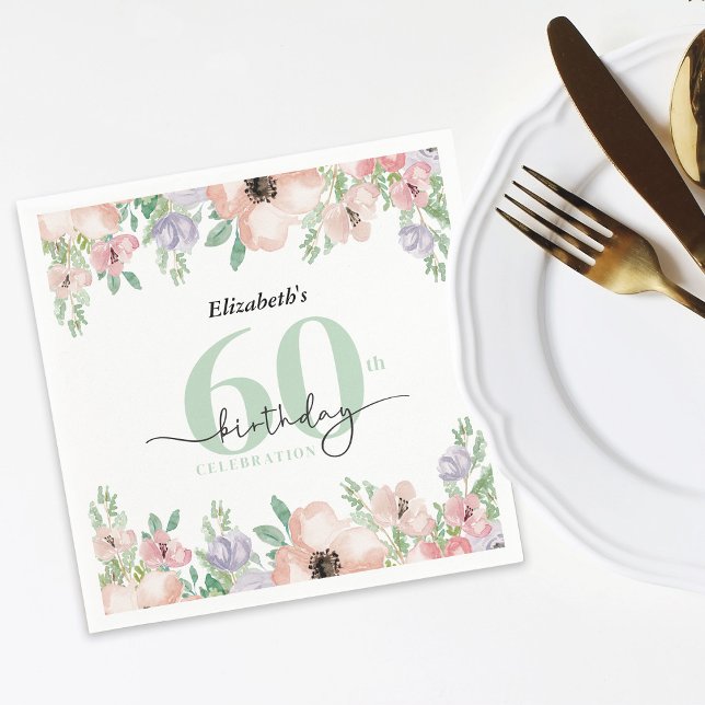 Guardanapo De Papel Elegant Pastel Floral 60th Birthday Party (Criador carregado)