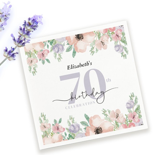 Guardanapo De Papel Elegant Pastel Floral 70th Birthday Party (Criador carregado)