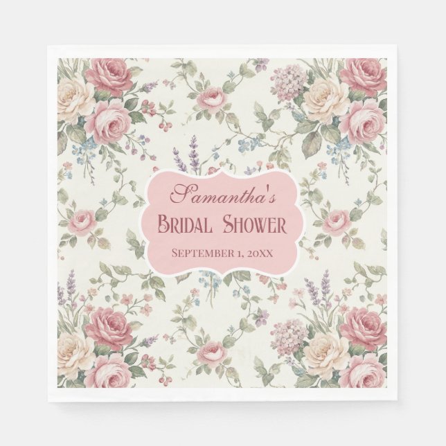 Guardanapo De Papel Elegant Pastel Roses Shabby Chic Bridal Shower (Frente)