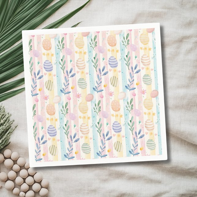 Guardanapo De Papel Elegant Pastel Watercolor Easter Stripes Eggs (Criador carregado)