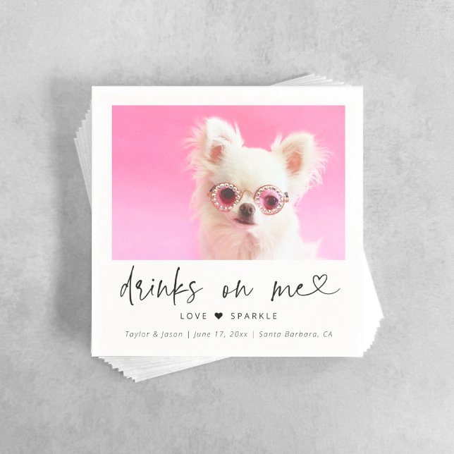 Guardanapo De Papel Elegant Pet Photo Dog Wedding | Drinks On Me (Criador carregado)