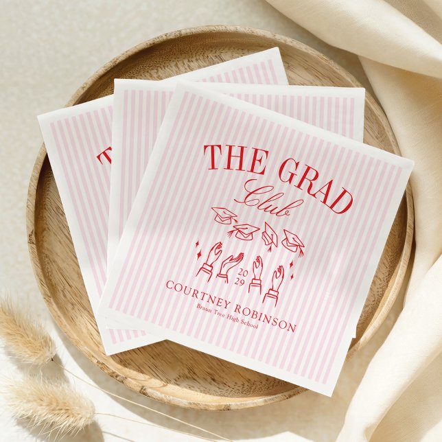 Guardanapo De Papel Elegant Pink and Red Grad Club Graduation (Criador carregado)