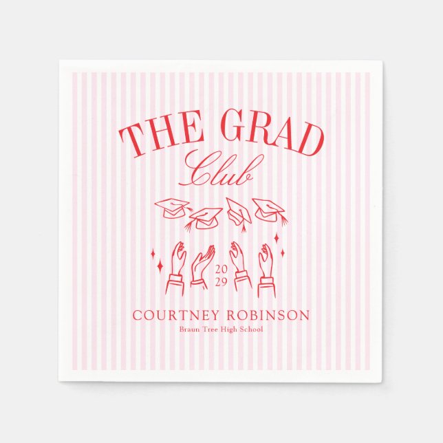 Guardanapo De Papel Elegant Pink and Red Grad Club Graduation (Frente)