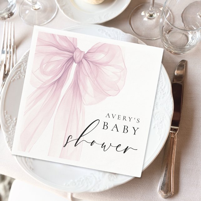 Guardanapo De Papel Elegant Pink Bow Baby Shower (Criador carregado)