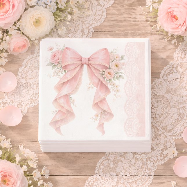 Guardanapo De Papel Elegant Pink Bow Flower Girl Baby Shower (Criador carregado)