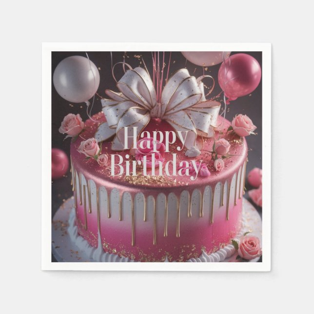 Guardanapo De Papel Elegant Pink & Gold Birthday Cake Design (Frente)