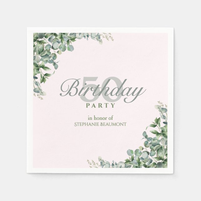 Guardanapo De Papel Elegant Pink Green Flower Women's 50th Birthday  (Frente)