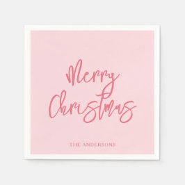 Guardanapo De Papel Elegant Pink Minimalist Script Merry Christmas