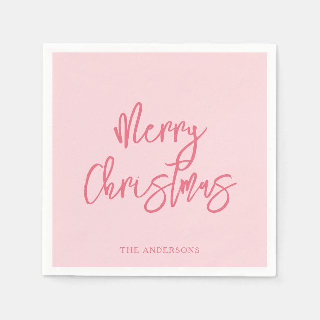 Guardanapo De Papel Elegant Pink Minimalist Script Merry Christmas (Frente)