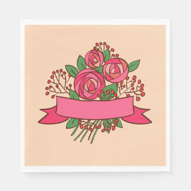 Guardanapo De Papel Elegant Pink Rose Floral Bouquet (Frente)